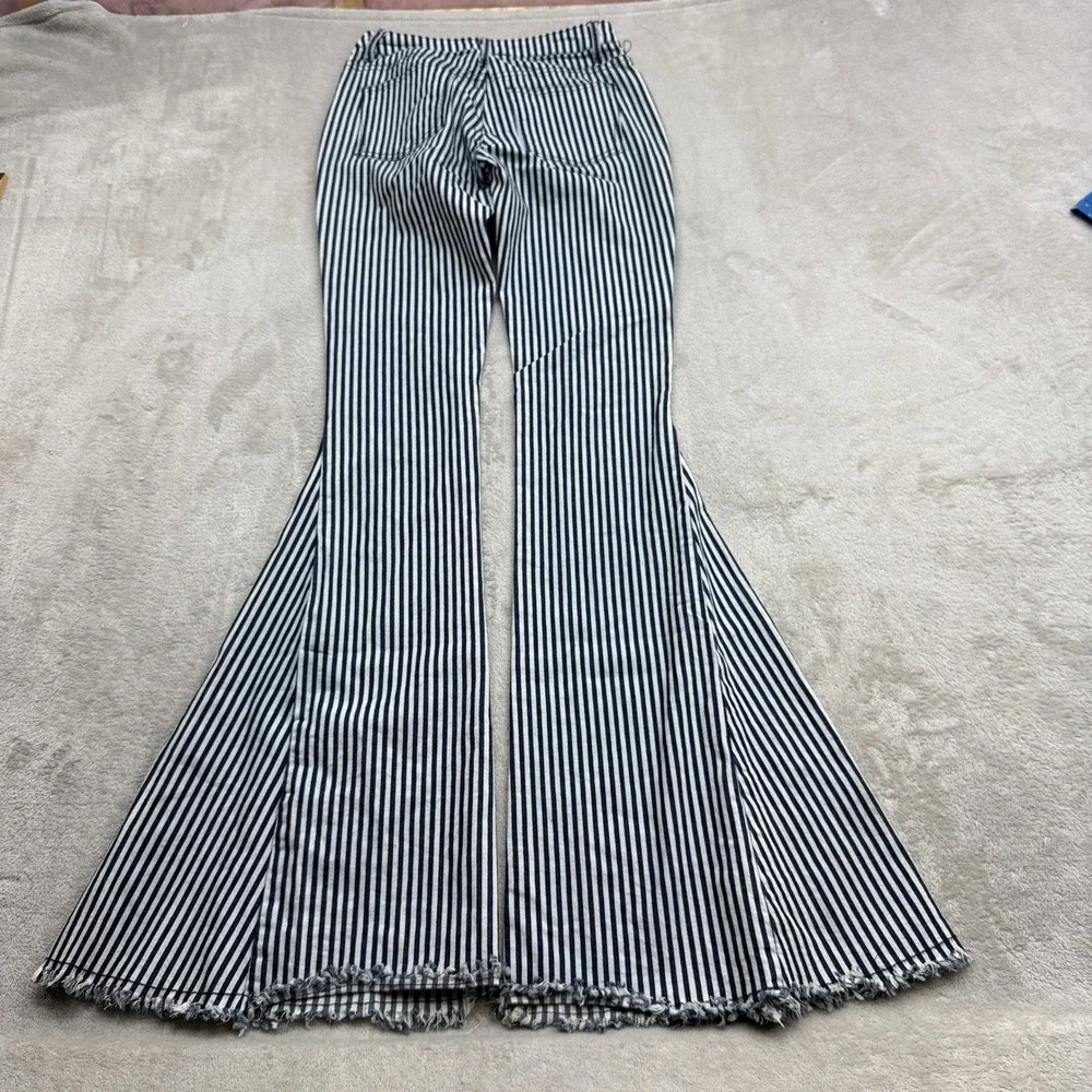 Saints & Hearts Bell Bottom Pants Womens S Navy White Striped Frayed Retro Boho